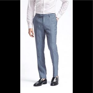 Slim fit solid linen suit trouser light blue 30x30